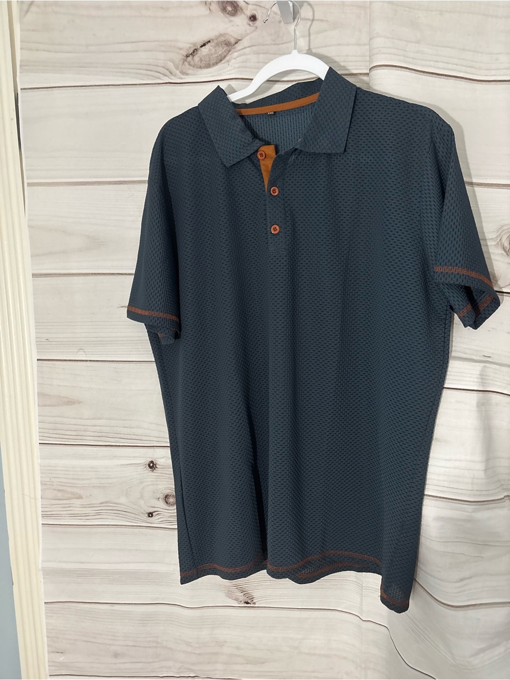 Men's Textured Charcoal Polo with Brown Trim
